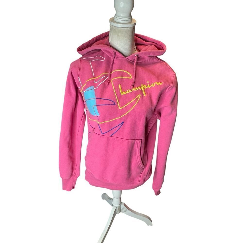 Champion  Weave Hoodie Pink Unisex  Sweater Spellout Logo Embroidered Small